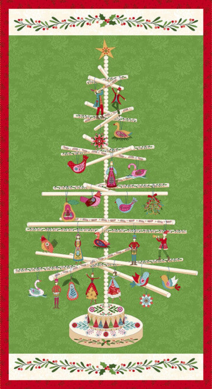 Fabric Henry Glass Scandi Tree Scandinavian Holiday Quilting Panel 3459P-44